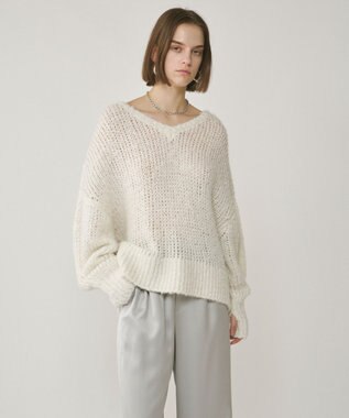 GRACE CONTINENTAL スパンコール畦ニットトップ ホワイト