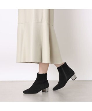 MODE ET JACOMO <MODE ET JACOMO>ストレッチレザースクエアトゥショートブーツ ブラックスエード