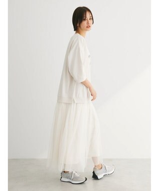 Green Parks ７分袖チュールドッキングロゴワンピース Beige