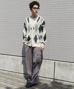 WEGO リラックスフィットパターンカーディガン グリーンチェック1