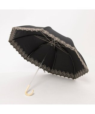 UNBILLION カシュネ cachenez / PUフラワーラメ刺繍トップレス2段折りたたみ傘 ブラック