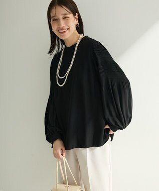 Green Parks Ｏ．袖プリーツブラウス Black