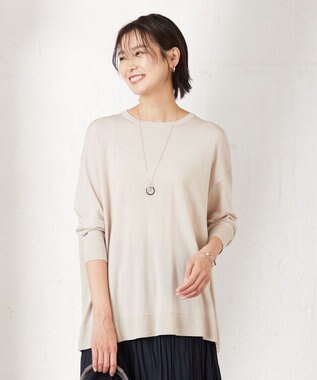 J.PRESS LADIES L 【洗える】 シルキーレーヨンストレッチ オーバーサイズ ニット アイボリー系
