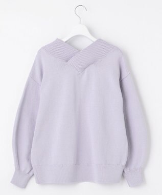 自由区 【XSサイズ～/洗える】コットンブレンドコード Vネックニット ライラック系