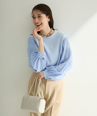 Green Parks Ｏ．袖プリーツブラウス Sax