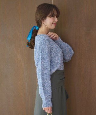 Feroux 【洗える】リボンヤーン プルオーバーニット ブルー系