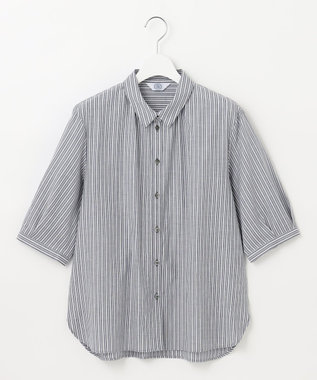 J.PRESS LADIES 【洗える】BEZ空羽ストライプ シャツカラー ブラウス ネイビー系1