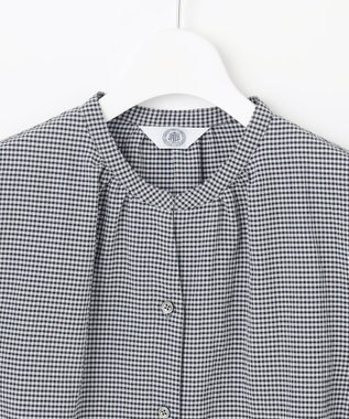 J.PRESS LADIES 【洗える】バイカラーギンガム&ストライプ ブラウス ネイビー系3