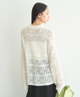 earth music&ecology メッシュレース襟付きカーディガン Off White