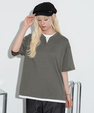 WEGO 【ユニセックス着用ITEM】キーネックフェイクレイヤードT（SS） カーキ