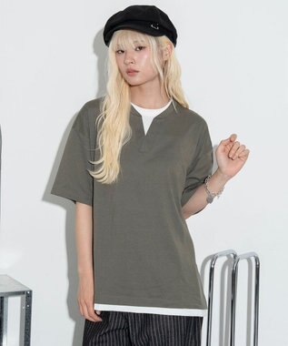 WEGO 【ユニセックス着用ITEM】キーネックフェイクレイヤードT（SS） カーキ
