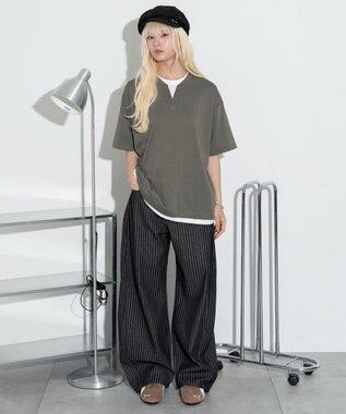 WEGO 【ユニセックス着用ITEM】キーネックフェイクレイヤードT（SS） カーキ