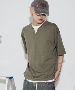 WEGO 【ユニセックス着用ITEM】キーネックフェイクレイヤードT（SS） カーキ