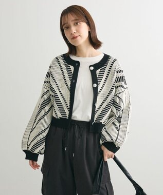 Green Parks ・ＥＬＥＮＣＡＲＥ　ＤＵＥ　ジャカードカーディガン Off White