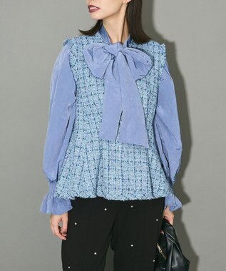 Green Parks ツイードペプラムベスト Blue