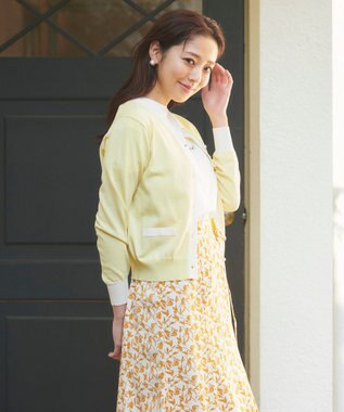 Feroux バイカラー カーディガン ライトイエロー系1