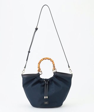 J.PRESS LADIES 【2way】ギャザーバンブー トート バッグ ネイビー系