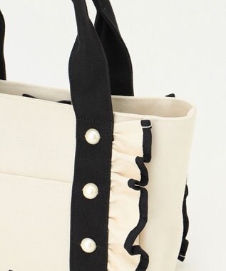 Feroux バイカラーパールフリル トート アイボリー系