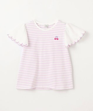 ANY KIDS 袖スカラップ ボーダーTシャツ ラベンダー