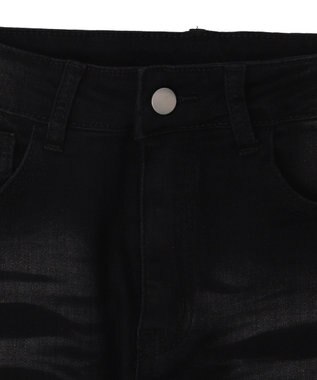 WEGO デザインスリットストレッチフレアデニム ブラック