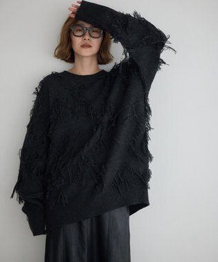 YECCA VECCA スター柄フリンジルーズニット Ivory