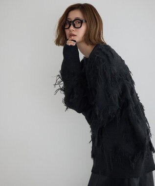 YECCA VECCA スター柄フリンジルーズニット Ivory