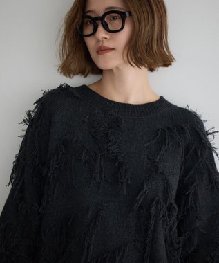 YECCA VECCA スター柄フリンジルーズニット Ivory