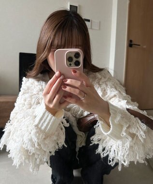 Green Parks フリンジニットカーディガン Off White