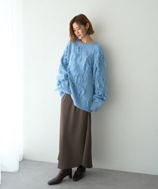 YECCA VECCA スター柄フリンジルーズニット Ivory