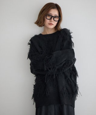 YECCA VECCA スター柄フリンジルーズニット Ivory