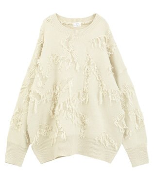 YECCA VECCA スター柄フリンジルーズニット Ivory