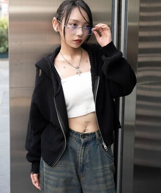 WEGO ダメージニットジップパーカー