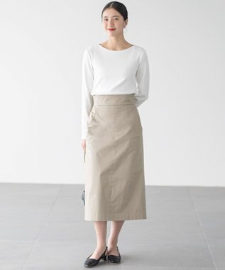 組曲 【ストレッチ・長袖】コットンフライス バスクTシャツ アイボリー系