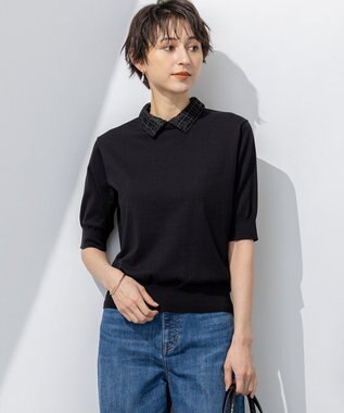 【洗える】Brocheチェック レース付け襟 ニット