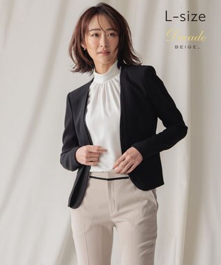 BEIGE， 【L-size】CINDY / ダブルカラージャケット Black × Black