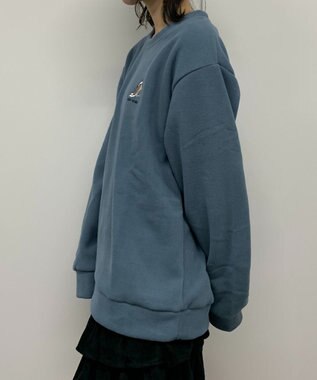 WEGO 【ユニセックス着用ITEM】ワッフルフリースOP刺繍クルートレーナー サックス