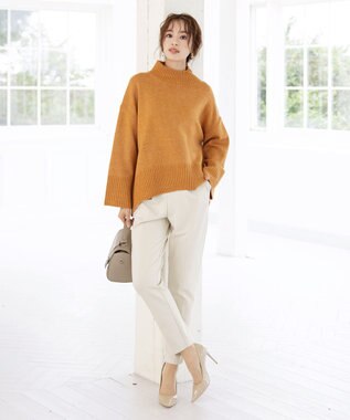 Tiaclasse 【洗える】モックネックポインテルニットトップス オレンジ