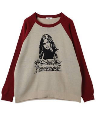 WEGO ラグランジャガードグラフィックプルオーバー ワイン