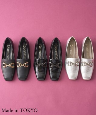 Dominic3 ダブルリング レザーローファー ブラックエナメル