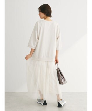 Green Parks ７分袖チュールドッキングロゴワンピース Beige