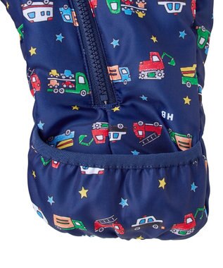 MIKI HOUSE HOT BISCUITS 【70-100cm】 裏ボアフリース 総柄ジャンプスーツ 紺