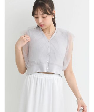 earth music&ecology チュールドッキングノースリカーディガン Light Gray