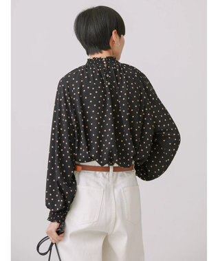 AMERICAN HOLIC ギャザーラグランサテンブラウス Dot Black