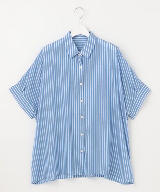 自由区 S 【接触冷感・UVケア・抗菌防臭・洗える】リヨセルポプリン ブラウス サックスストライプ