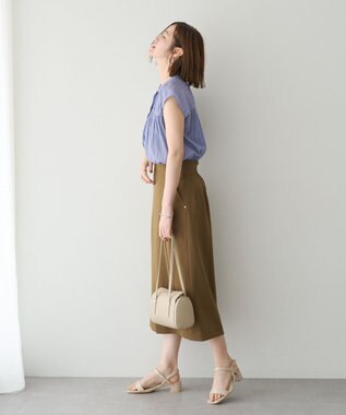 YECCA VECCA <<接触冷感>>フレンチスリーブギャザーブラウス Stripe