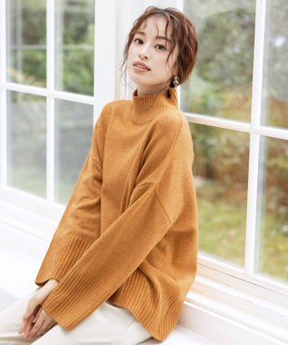 Tiaclasse 【洗える】モックネックポインテルニットトップス オレンジ