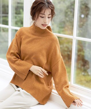Tiaclasse 【洗える】モックネックポインテルニットトップス オレンジ