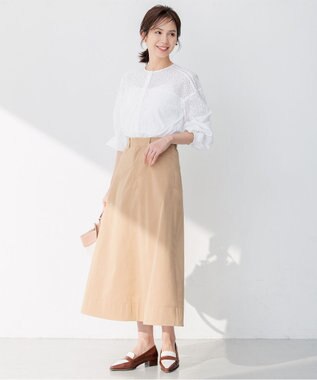 組曲 【ストレッチ・イージーケア】ハイウエストチノ スカート ベージュ系