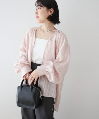 Green Parks ドロストネックシアーストライプチュニック Pink