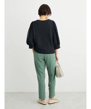 Green Parks 袖異素材使いリップルプルオーバー Black